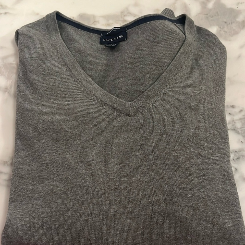 Lands'‎ End Classic grey supima cotton V Neck Pullover Sweater XLT